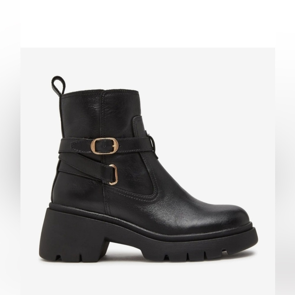 New Steve Madden Colletta Leather Black Ankle Boots Size 9